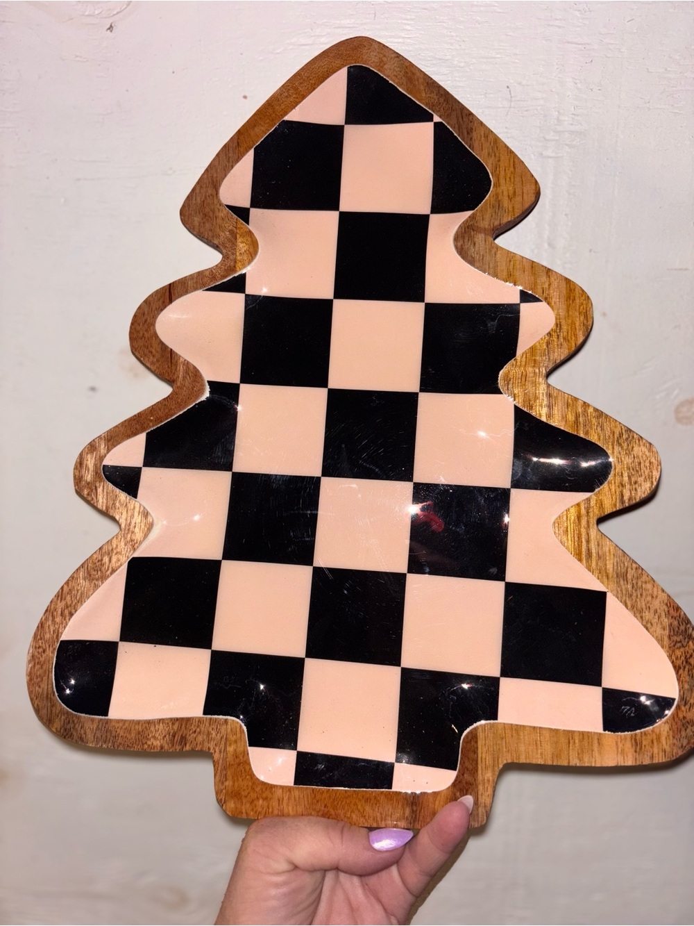 Checkerboard Tree Shaped Serving Tray - Pink & Black cream /black